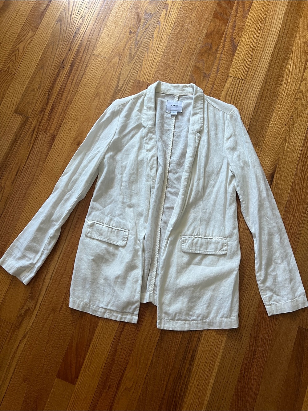Old Navy Cream Open-Front Linen-Blend Blazer